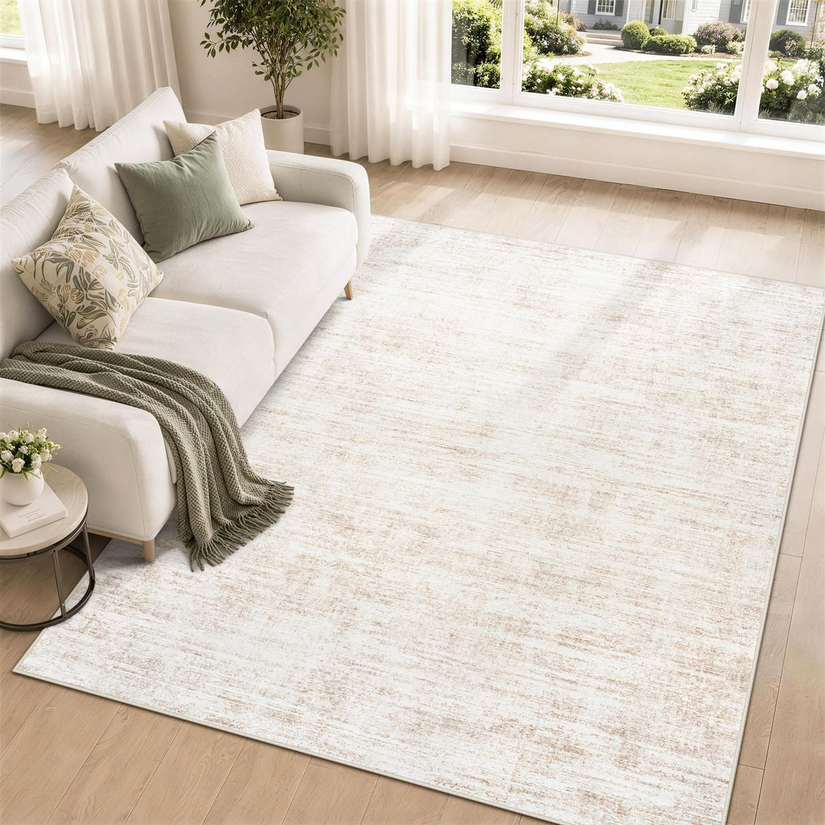 8x10 Area Rugs for Living Room Washable Rug Neutral Abstract Beige Carpet