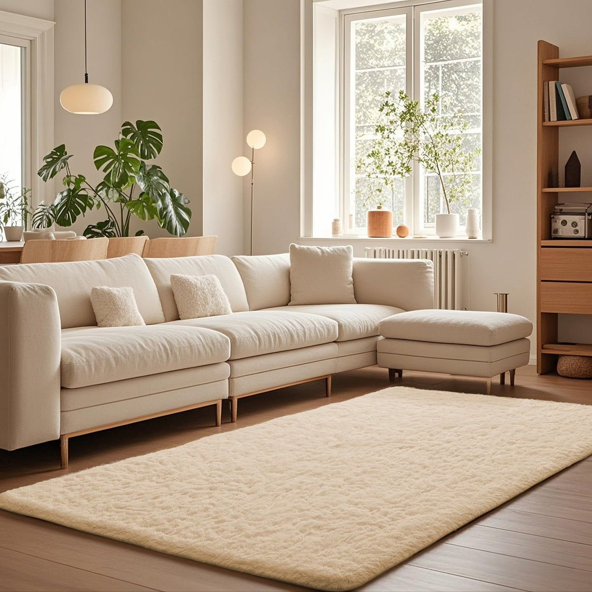 Ophanie 5x7 Area Rugs for Living Room Ivory, Fluffy Shag Large Fuzzy Plush Soft Rug, Shaggy Floor Big Carpets for Bedroom Nursery, Kids Home Decor Aesthetic with Over 99 pcs Pile fibers
