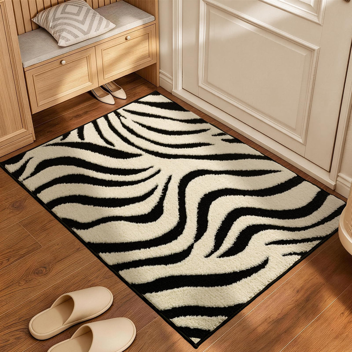 YIHOUSE 5×7 Ft Area Rugs for Living Room: Modern Washable Rug - Abstract Black and Cream White Rug for Bedroom Dining Room Office Playroom Nursery Home Decor - Nonslip Non-Shedding Striped Rugs