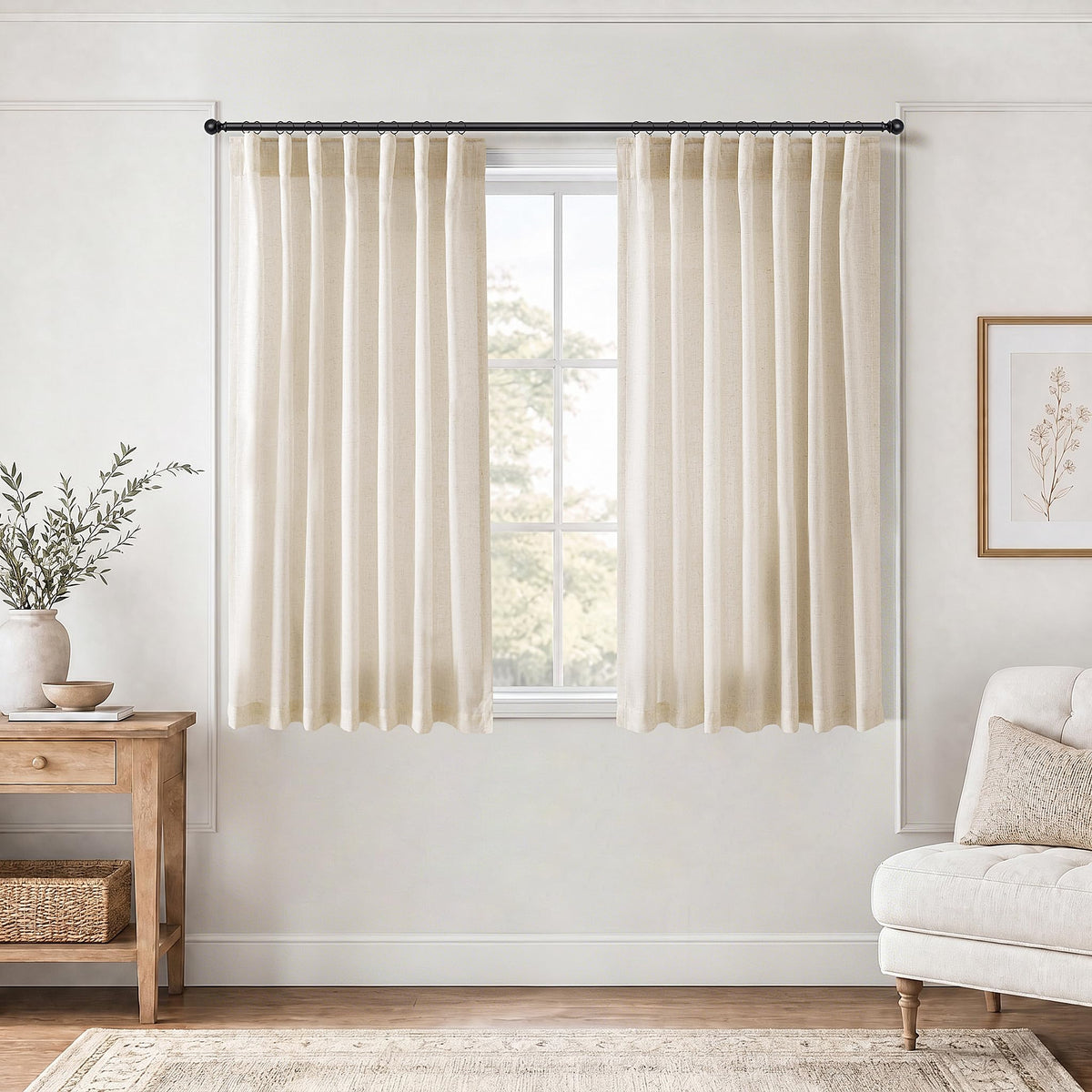 Jowels Natural Linen Curtains 84 Inches Long 2 Panels for Living Room
