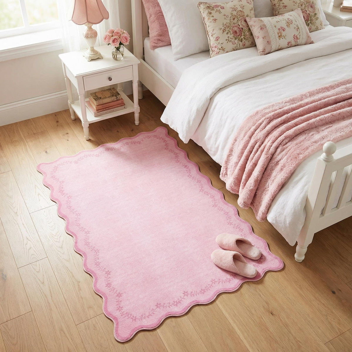 GarveeHome 5x7 Scalloped Area Rug Jute Washable Bedroom Living Room Rug