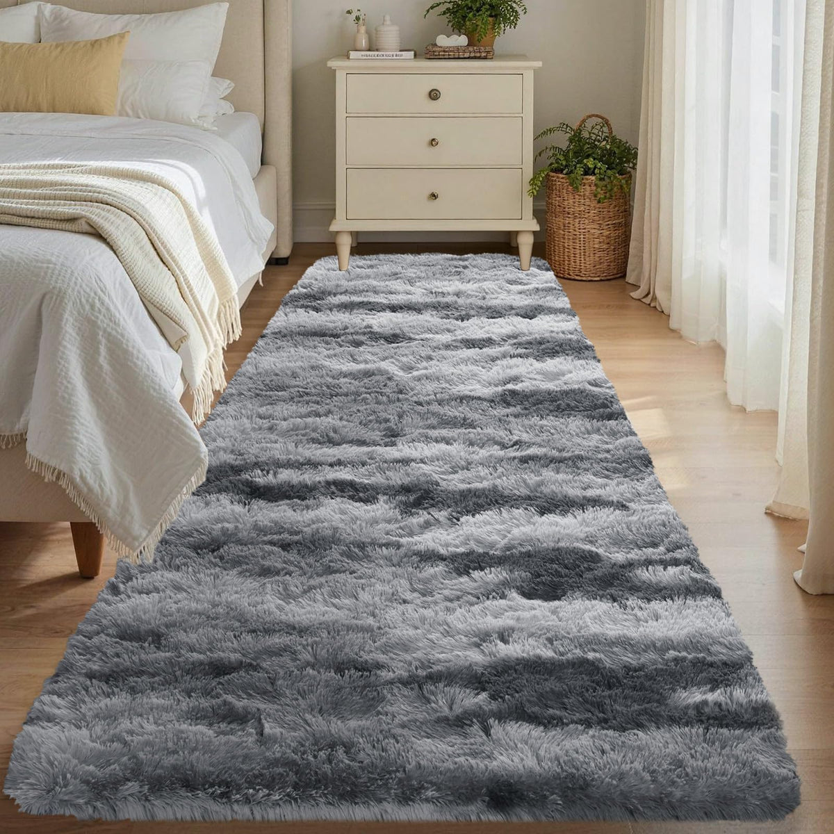 Noahas 2x6 Black Fluffy Soft Runner Rug Non-Slip for Bedroom Dorm Hallway