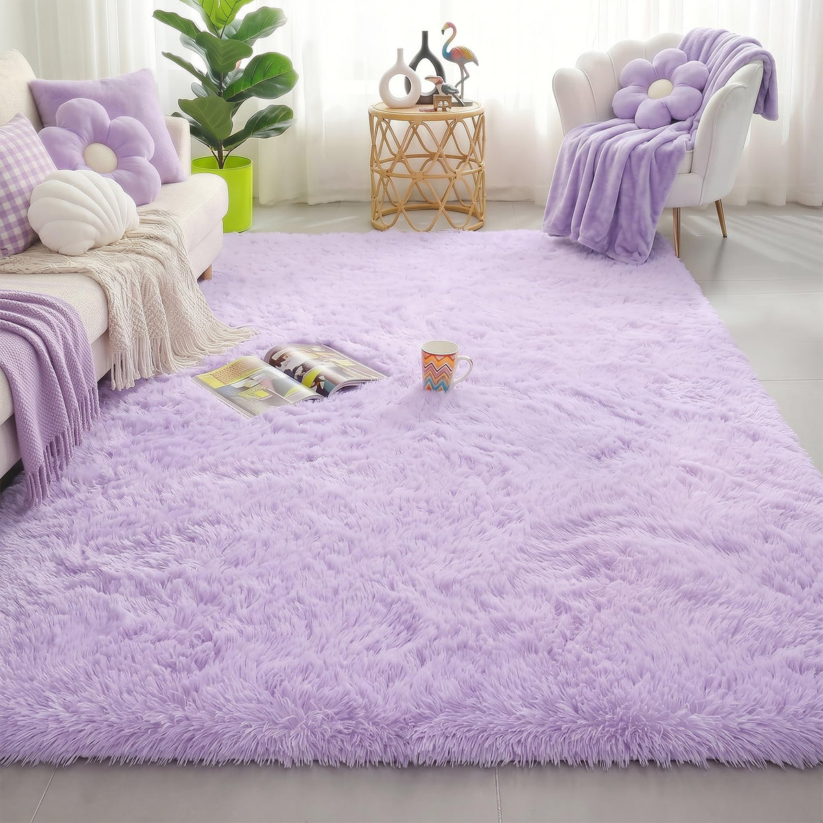 Amdrebio Light Pink Fluffy Fuzzy Area Rug 4x6 for Girls Bedroom Kids Room