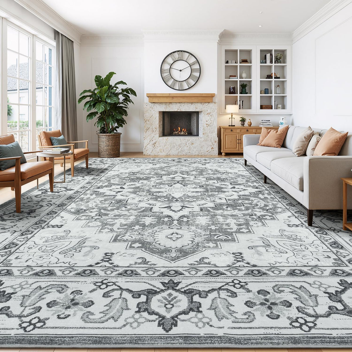 Lessymo 8 x 10 Area Rugs for Living Room, Machine Washable Rug Grey White