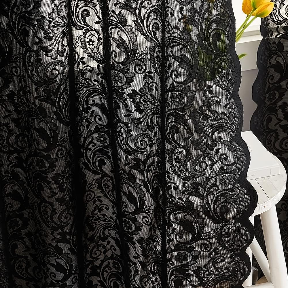 ALIGOGO Black Lace Curtains for Bedroom, Gothic Style, 52W x 63L Inch