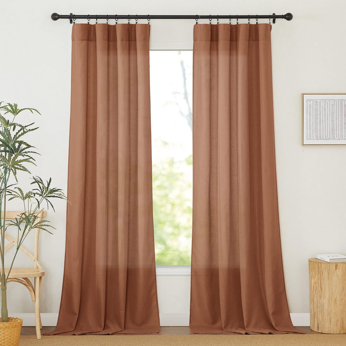 RYB HOME White Semi Sheer Curtains 84 inches Long for Living Room