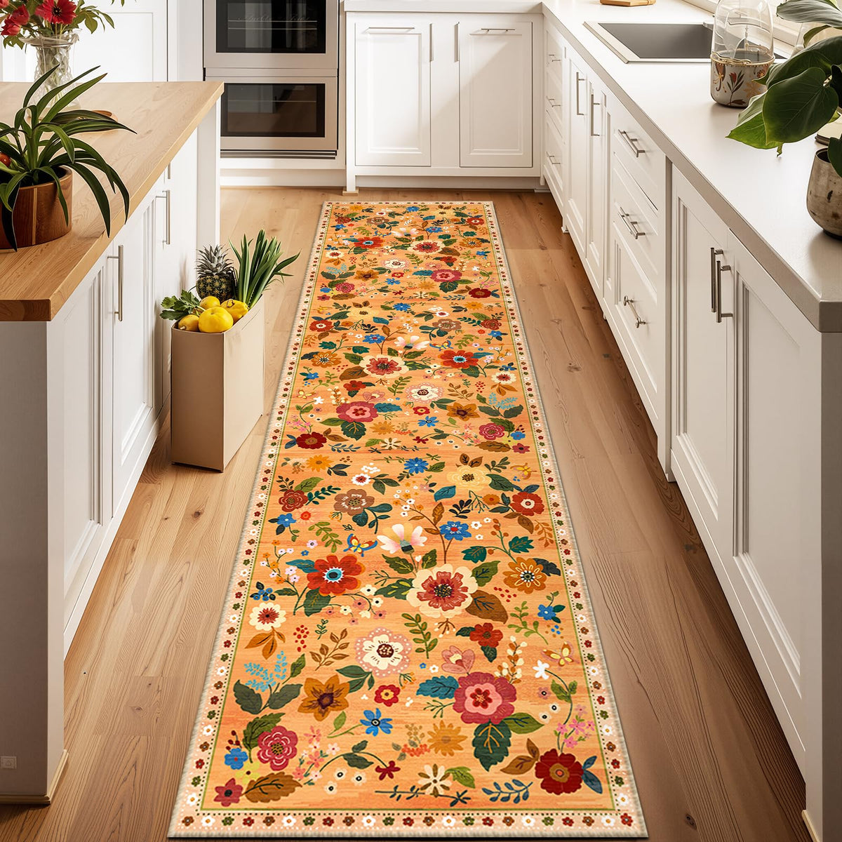 RELEANY Floral Washable 5x7 Area Rugs Pink