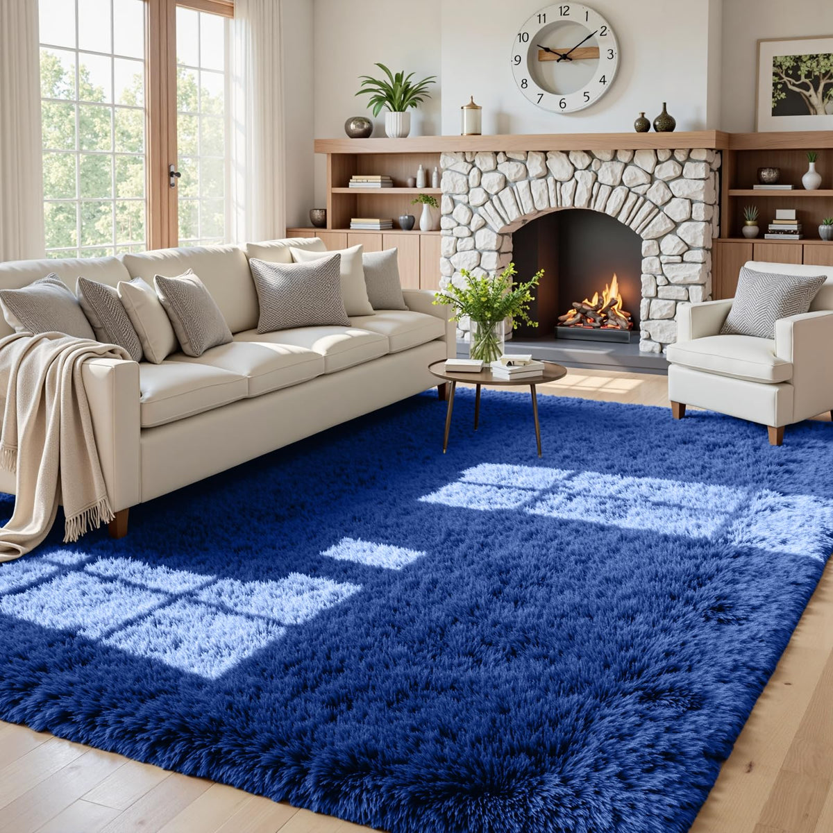8x10 Fluffy Shag Area Rugs for Living Room Bedroom: Soft Plush Carpet Grey