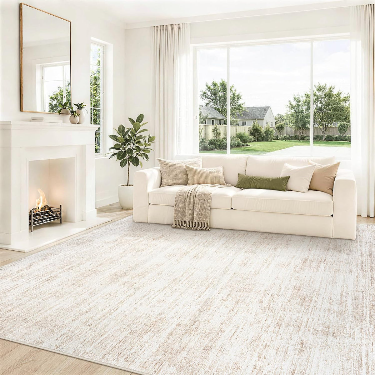8x10 Area Rugs for Living Room Washable Rug Neutral Abstract Beige Carpet