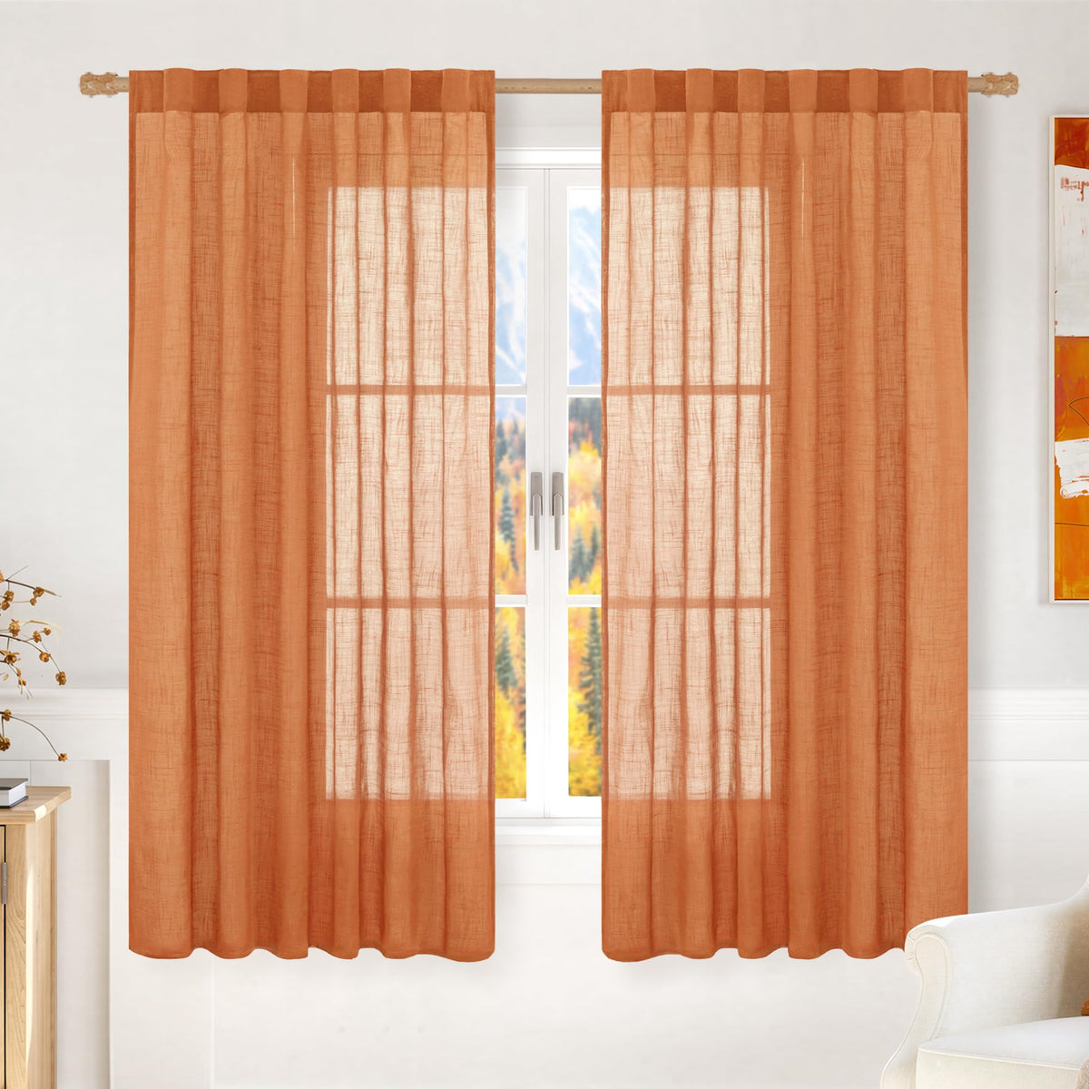 LAMIT Linen Semi Sheer Curtains 84 Inches Long for Living Room 2 Panels