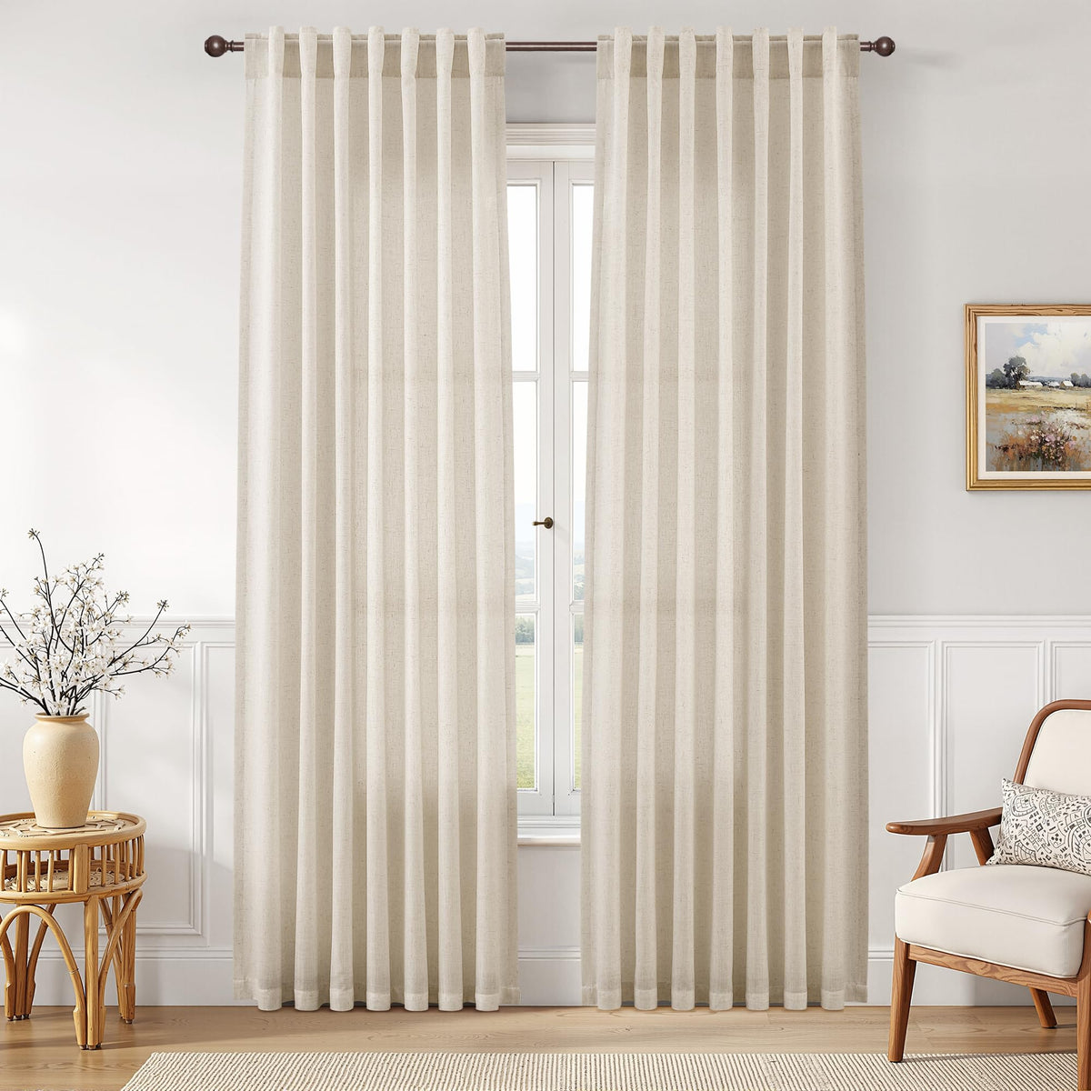 Joywell Linen Sheer Curtains 84 Inches Long for Living Room Beige Cream