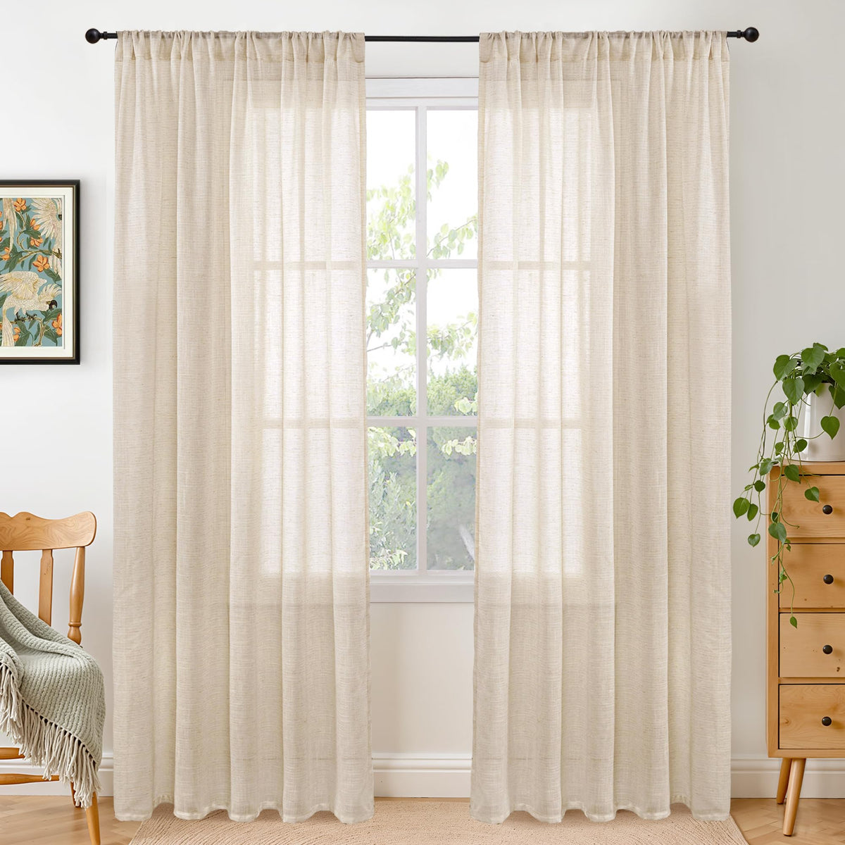 BGment Linen Sheer Curtains 84 Inches Long 2 Panels Set for Living Room