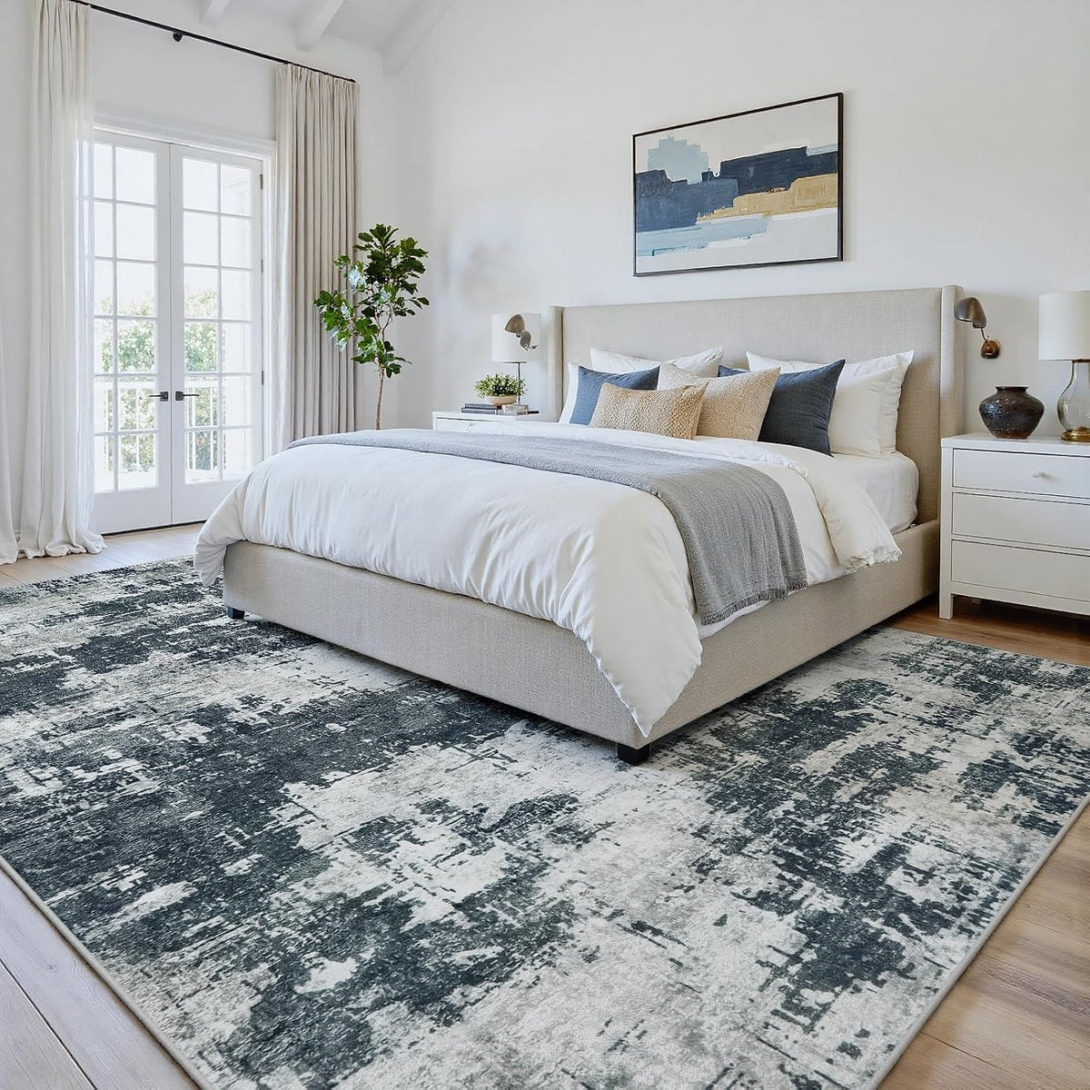 8x10 Area Rugs for Living Room: Washable Soft Black Abstract Bedroom Carpet