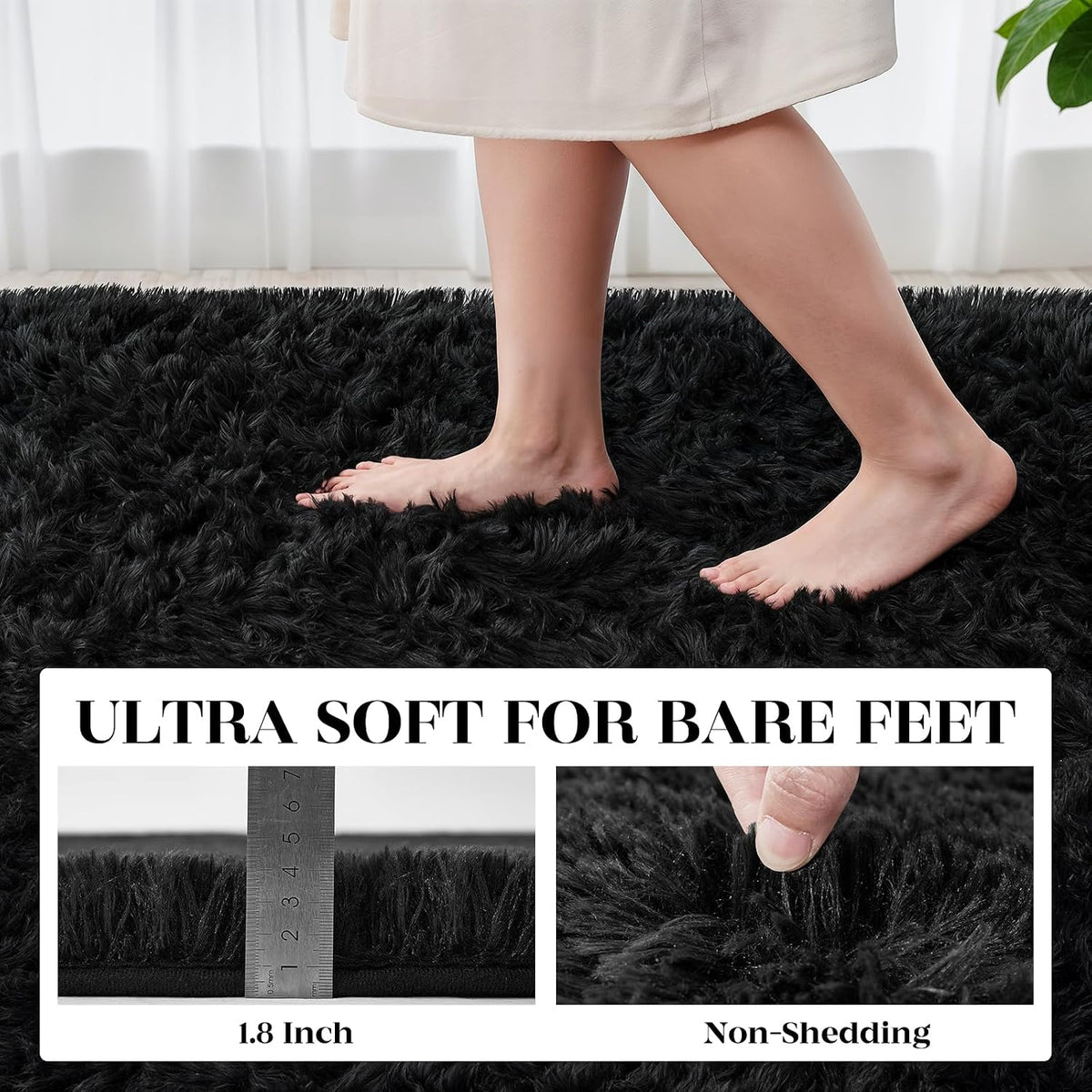 5x7 Area Rug Living Room: Bedroom Fluffy Shag Fuzzy Carpet Black