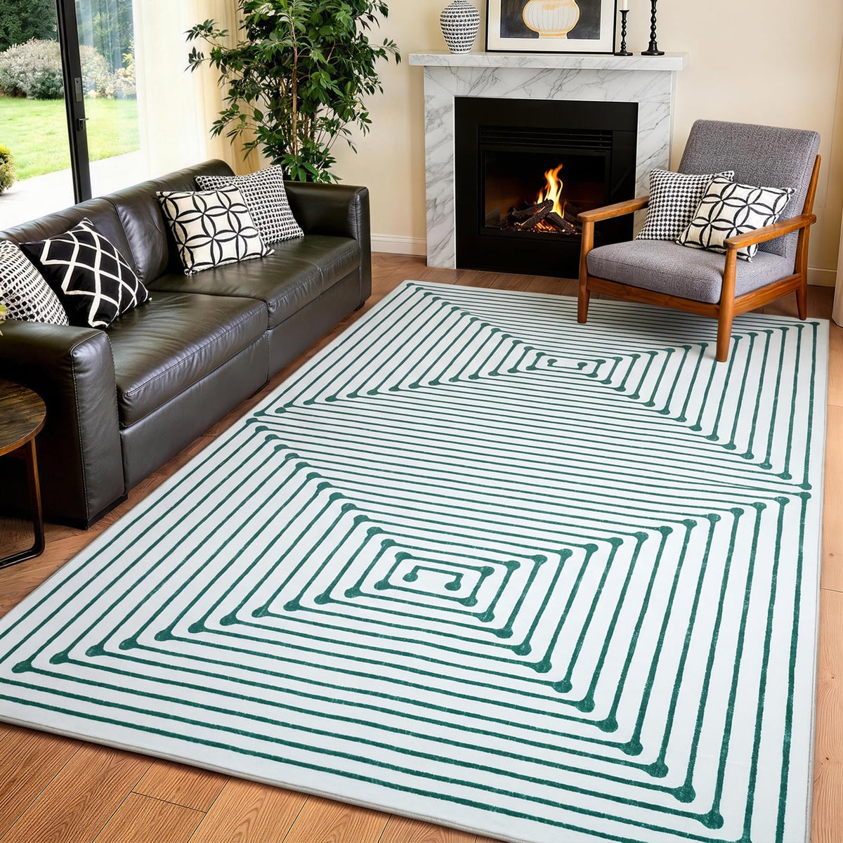 YIHOUSE Washable 5x7 Area Rugs for Living Room, Black and White Striped Rug for Bedroom Playroom Non Slip Low Pile, Soft Modern Geometric Carpet for Entryway Home Office Decor