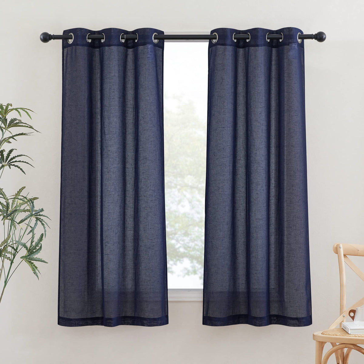 NICETOWN White Sheer Linen Curtains 84 Inch Length 2 Panels Set, W52xL84
