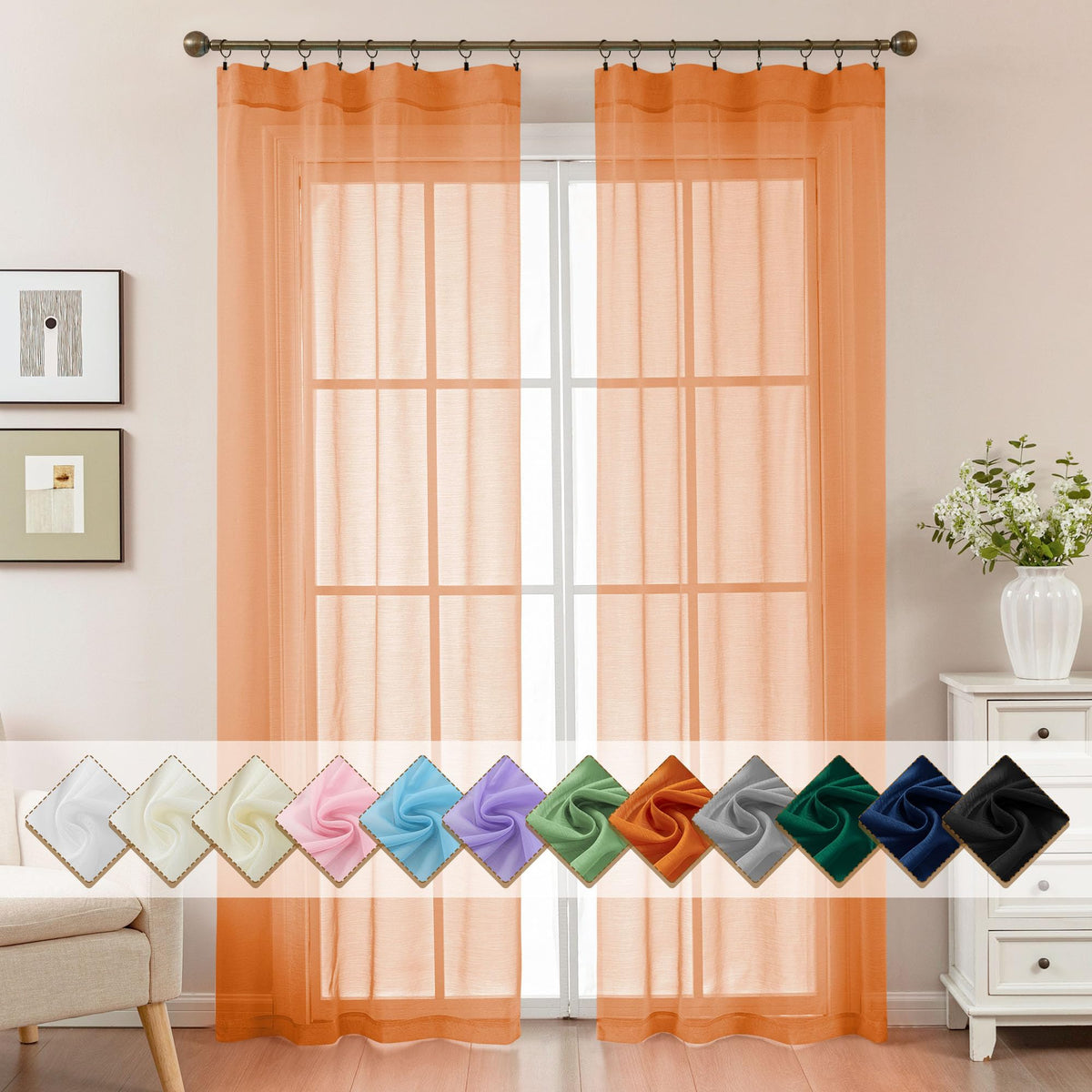 Natural Sheer Curtains 96 Inches Long Rod Pocket