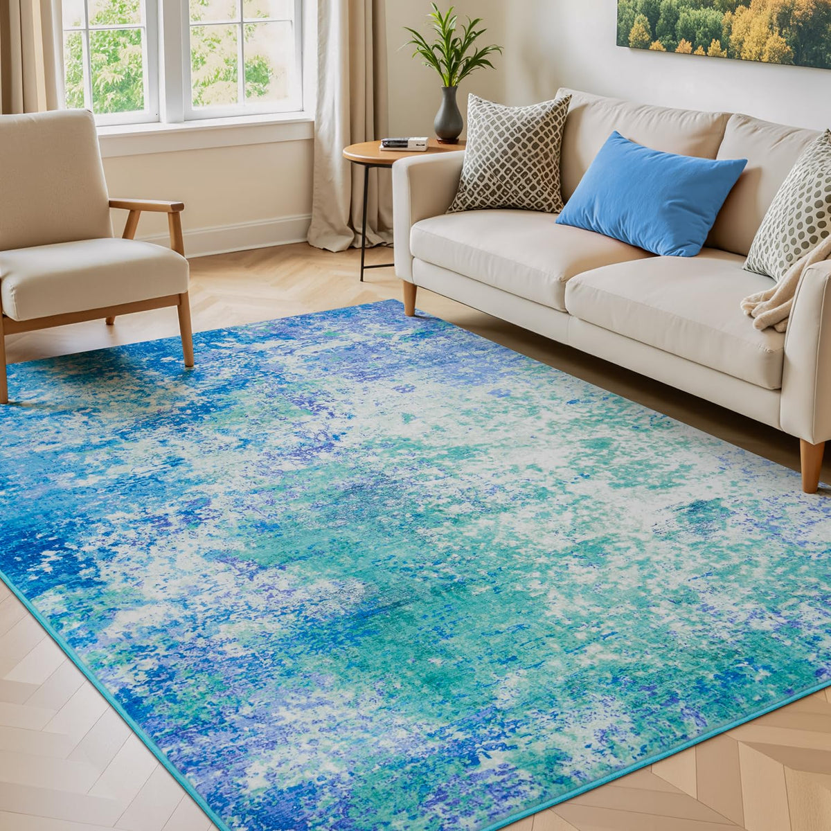 Rugflix 5x7 Area Rugs for Living Room, Colorful Rainbow Washable Rug