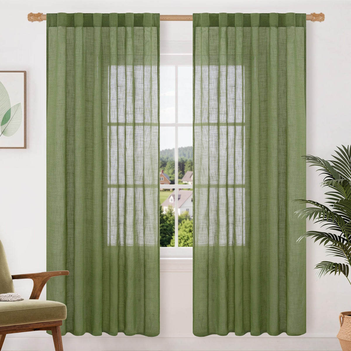 LAMIT Linen Semi Sheer Curtains 84 Inches Long for Living Room 2 Panels