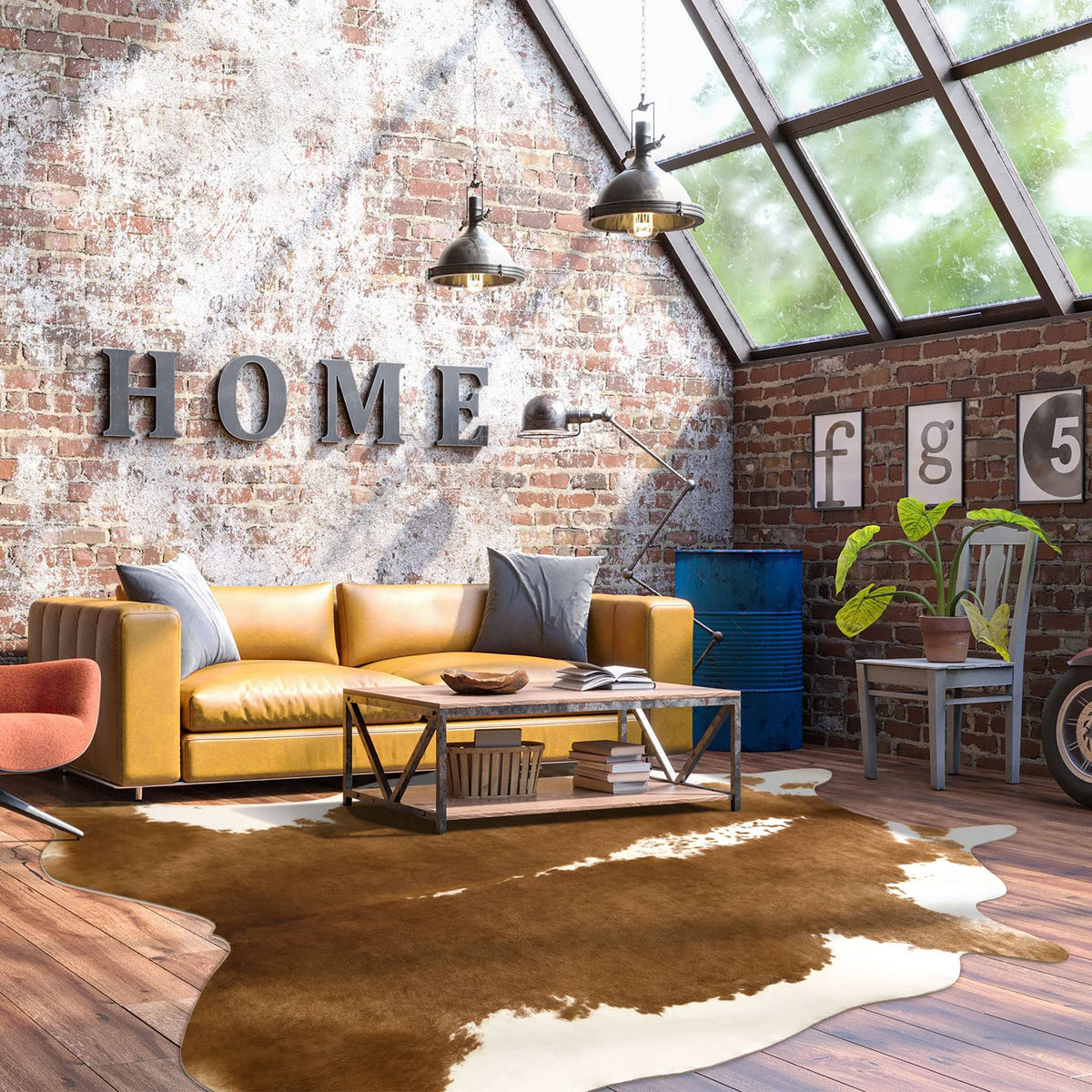 BENRON Faux Cowhide Rug, Cow Print Rug for Living Room Bedroom 4.6x5.2ft