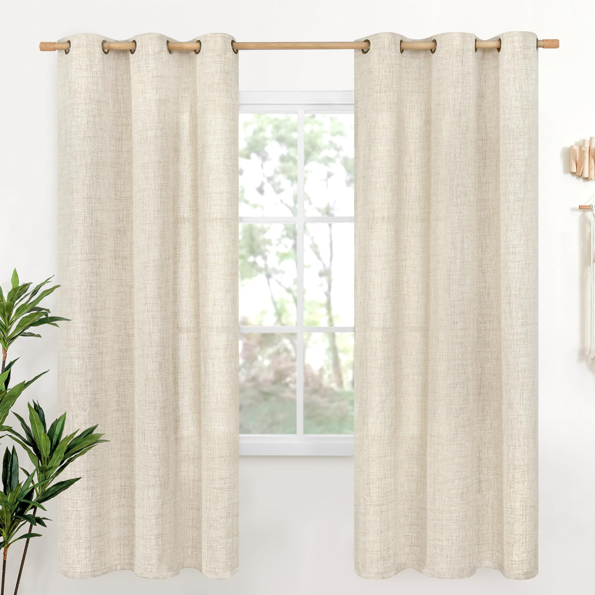 YoungsTex Linen Semi Sheer Curtains 63 Inch Length, Light Filtering Drapes