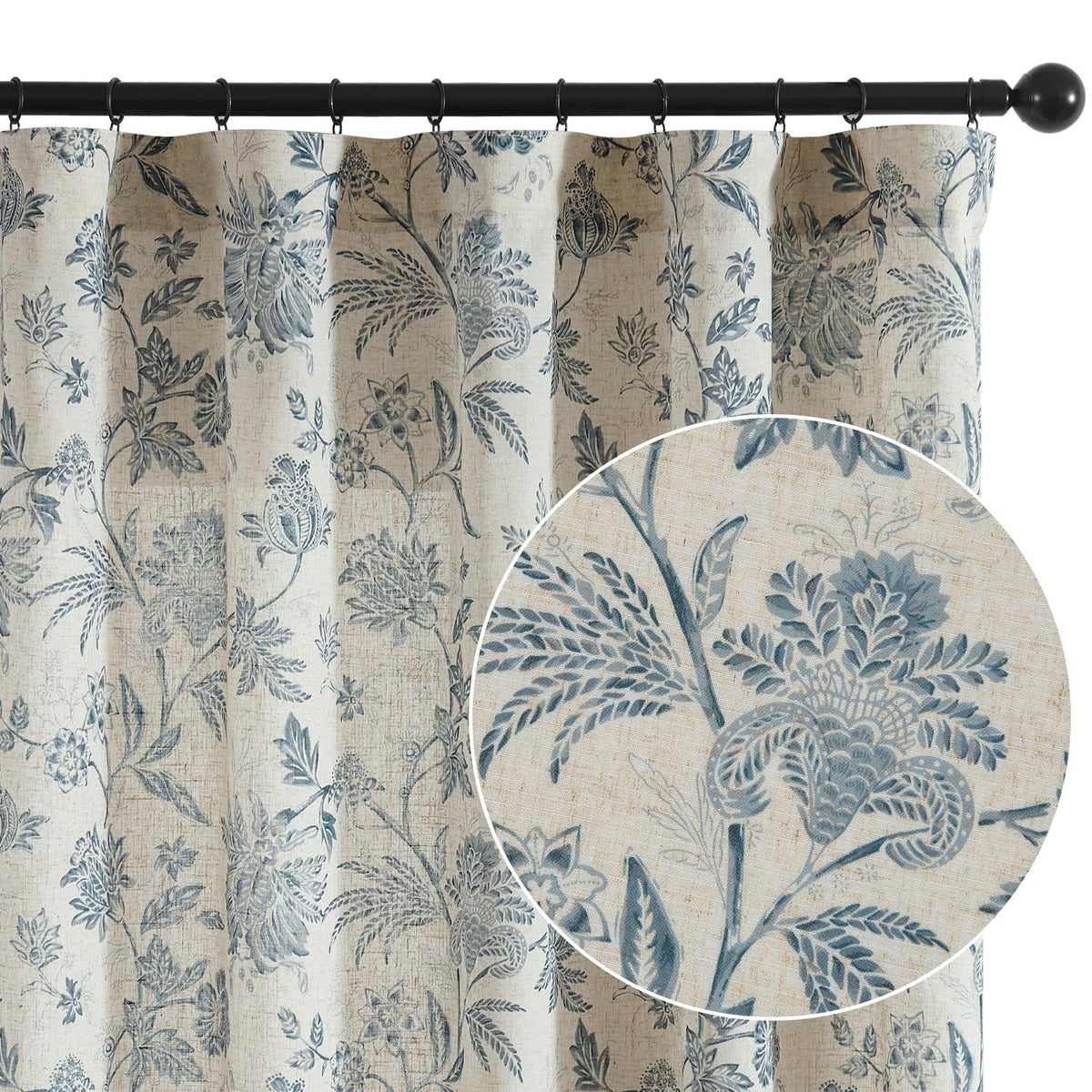 jinchan Green Floral Linen Curtains 84 Inch Vintage Back Tab 2 Panels