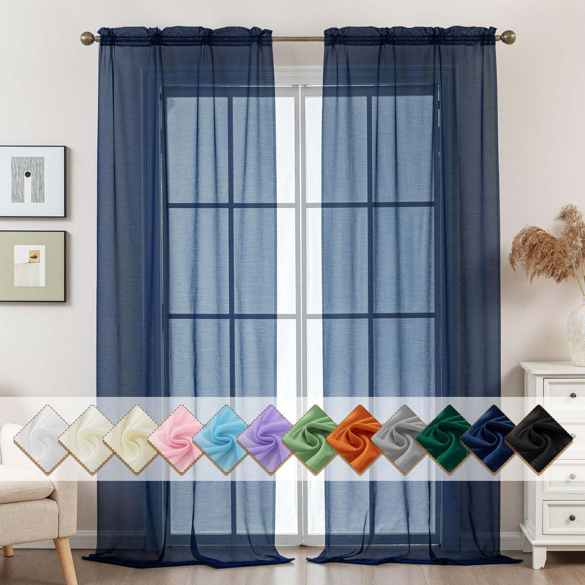 Natural Sheer Curtains 96 Inches Long Rod Pocket