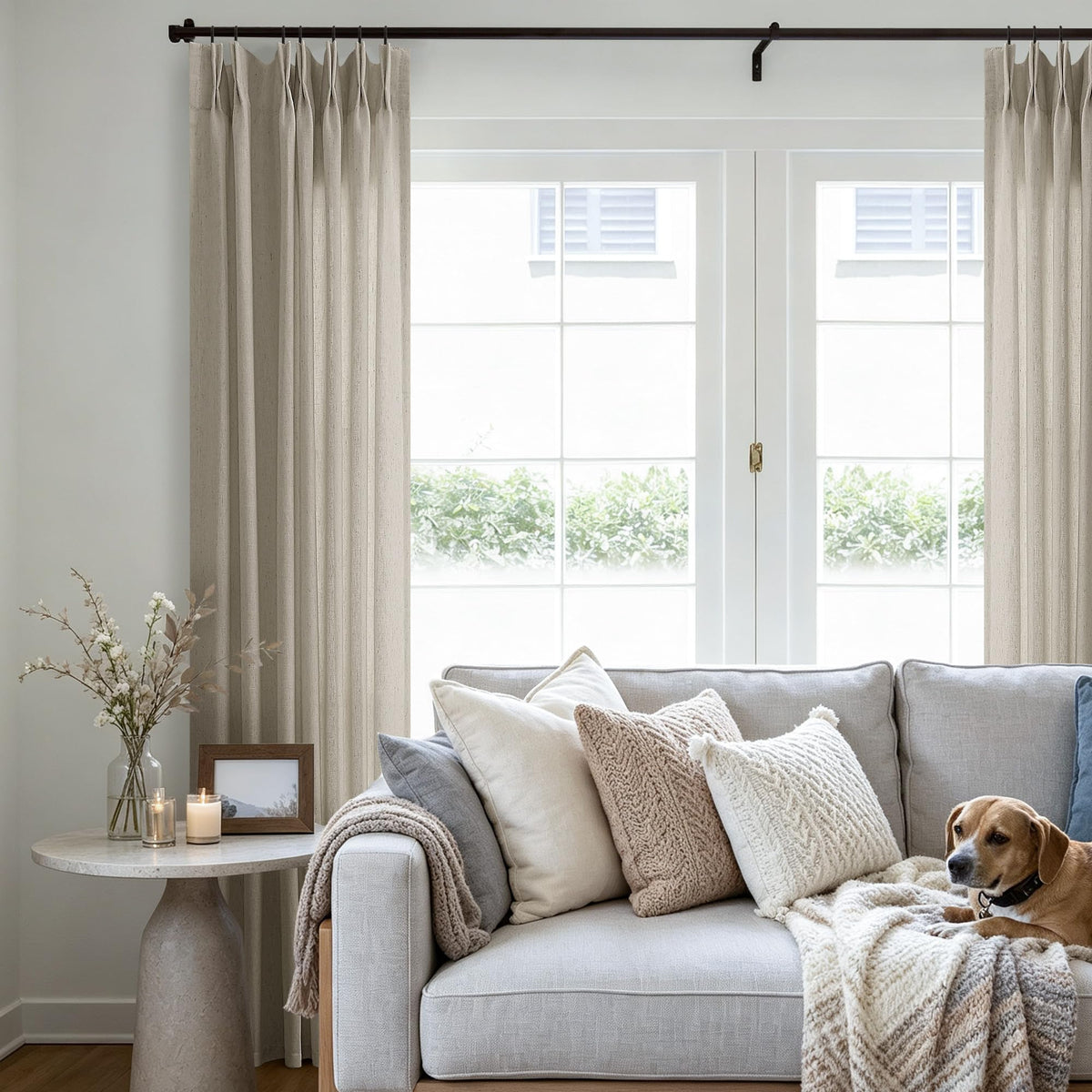 Cream 120 Inch Linen Curtains Pinch Pleated Extra Long Custom Made