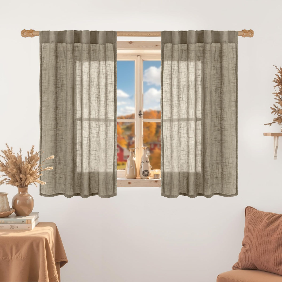 LAMIT Linen Semi Sheer Curtains 84 Inches Long for Living Room 2 Panels