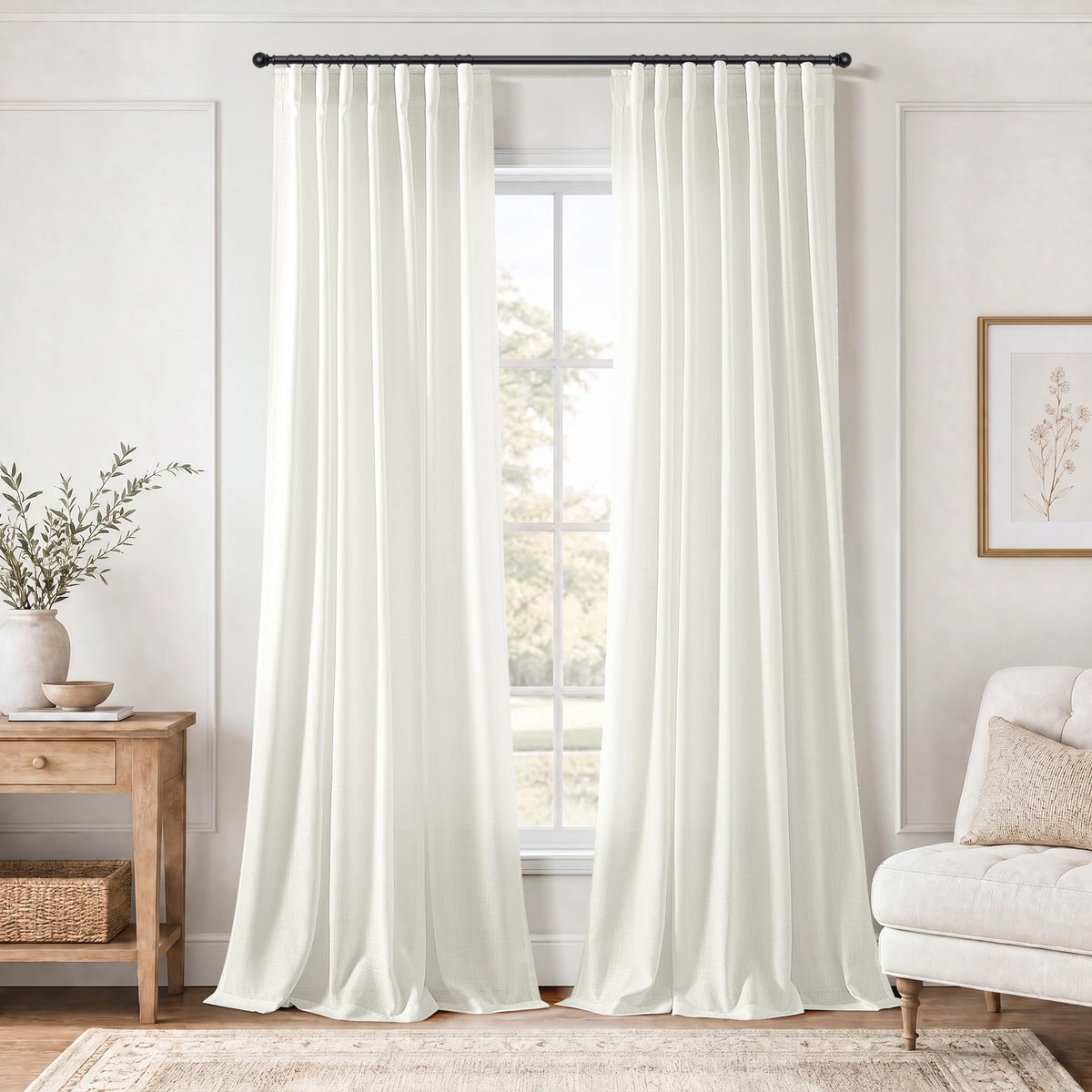 Jowels Natural Linen Curtains 84 Inches Long 2 Panels for Living Room