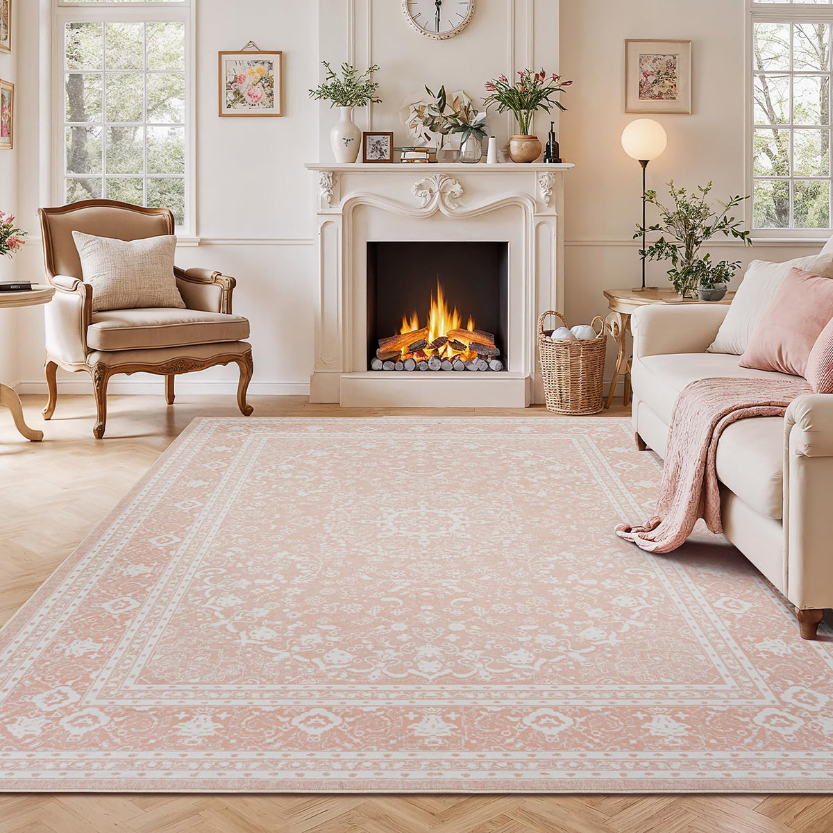 Lessymo 8 x 10 Area Rugs for Living Room, Machine Washable Rug Grey White