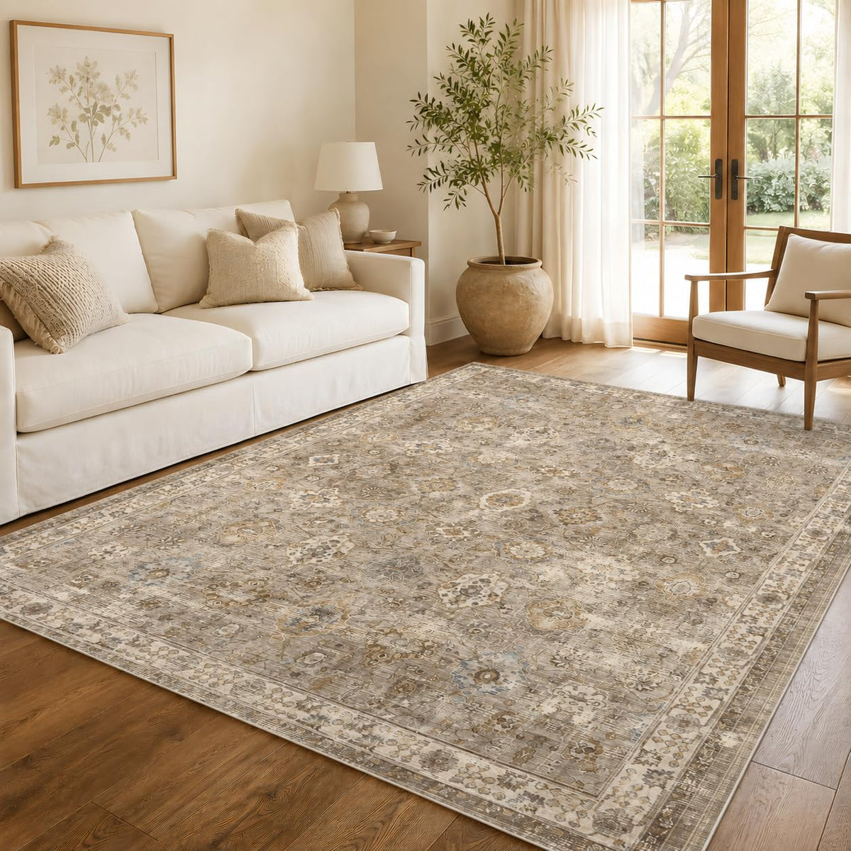 8x10 Area Rugs Living Room: Bedroom Vintage Washable Carpet Beige