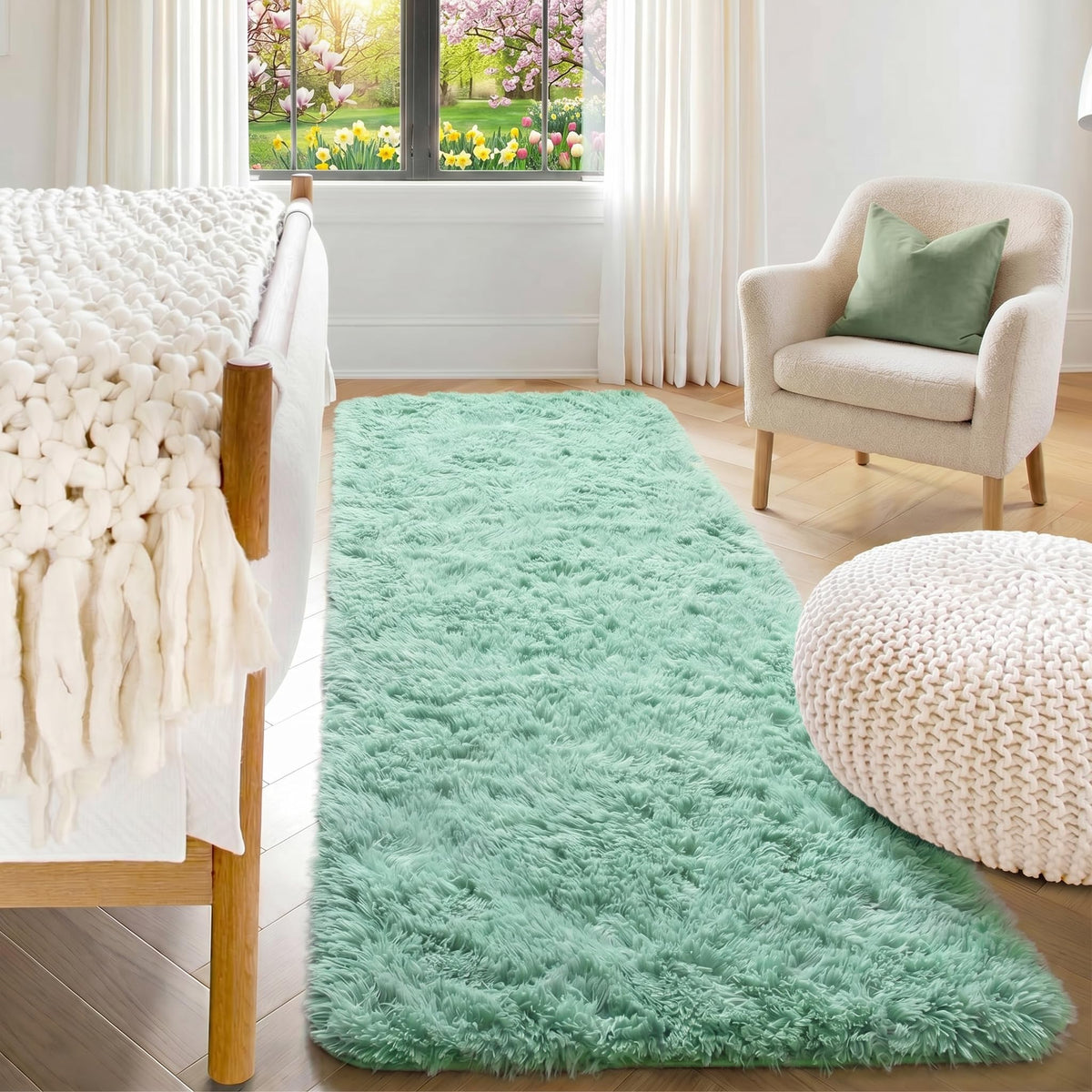 Runner Rugs for Bedroom Living Room, 2x6 Tie-Dyed Beige Hallway Area Rug