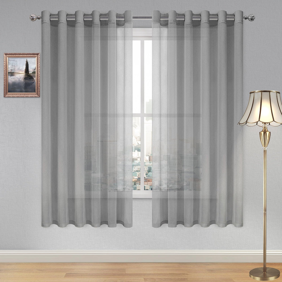 DWCN White Sheer Curtains Linen Look Semi Transparent Voile Grommet White Curtains for Living Dining Room Drapes 52 x 84 Inch Long, Set of 2 Panels