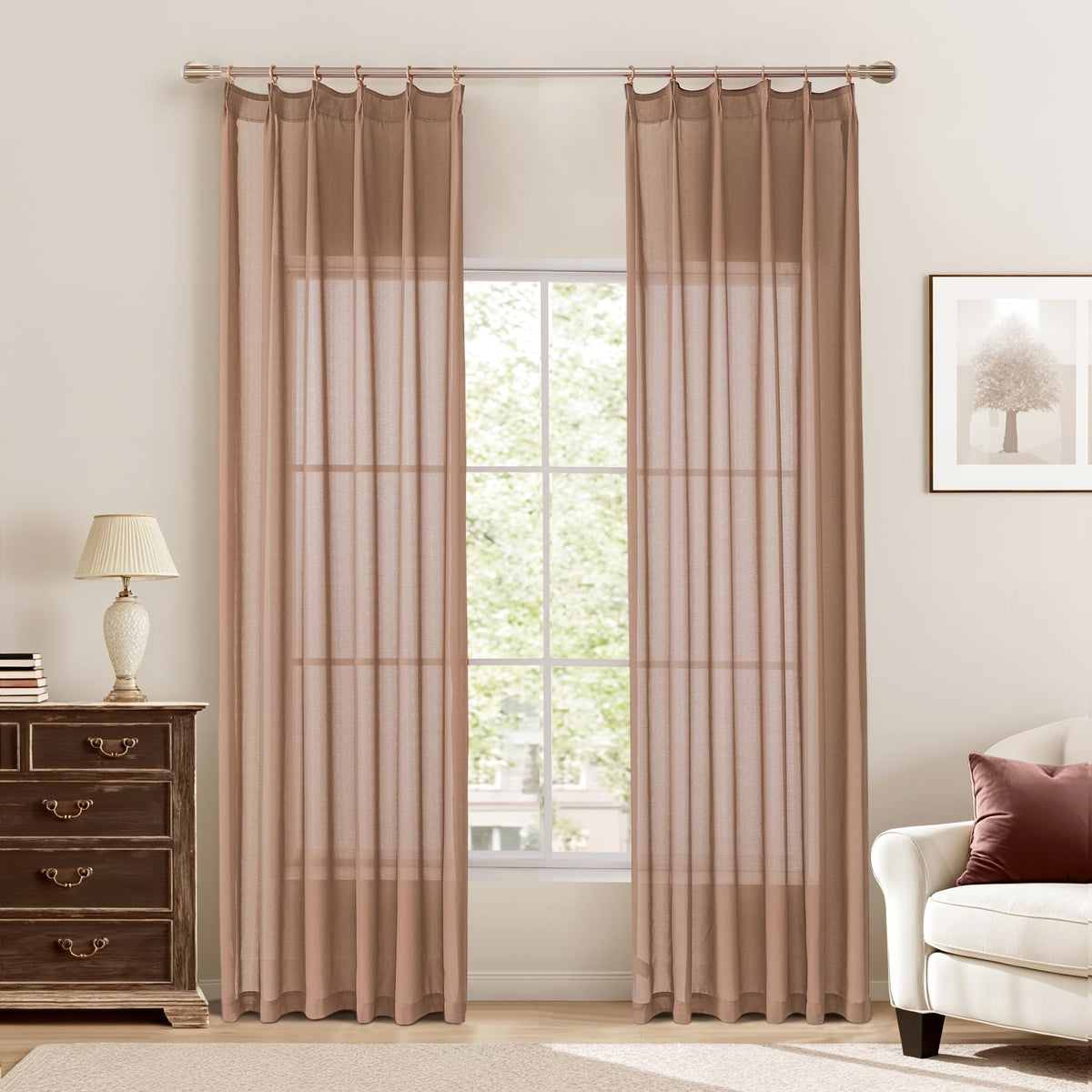 KangBang White Pinch Pleated Sheer Curtains 84 Inches Long 2 Panels