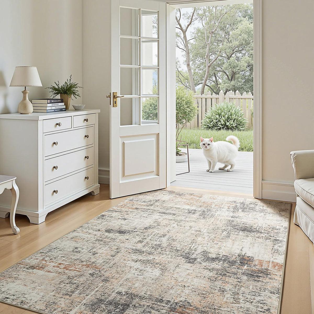 8x10 Area Rug for Living Room, Abstract Washable Non-Slip Large Rugs, Gold