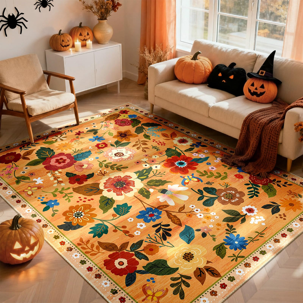 RELEANY Floral Washable 5x7 Area Rugs Pink