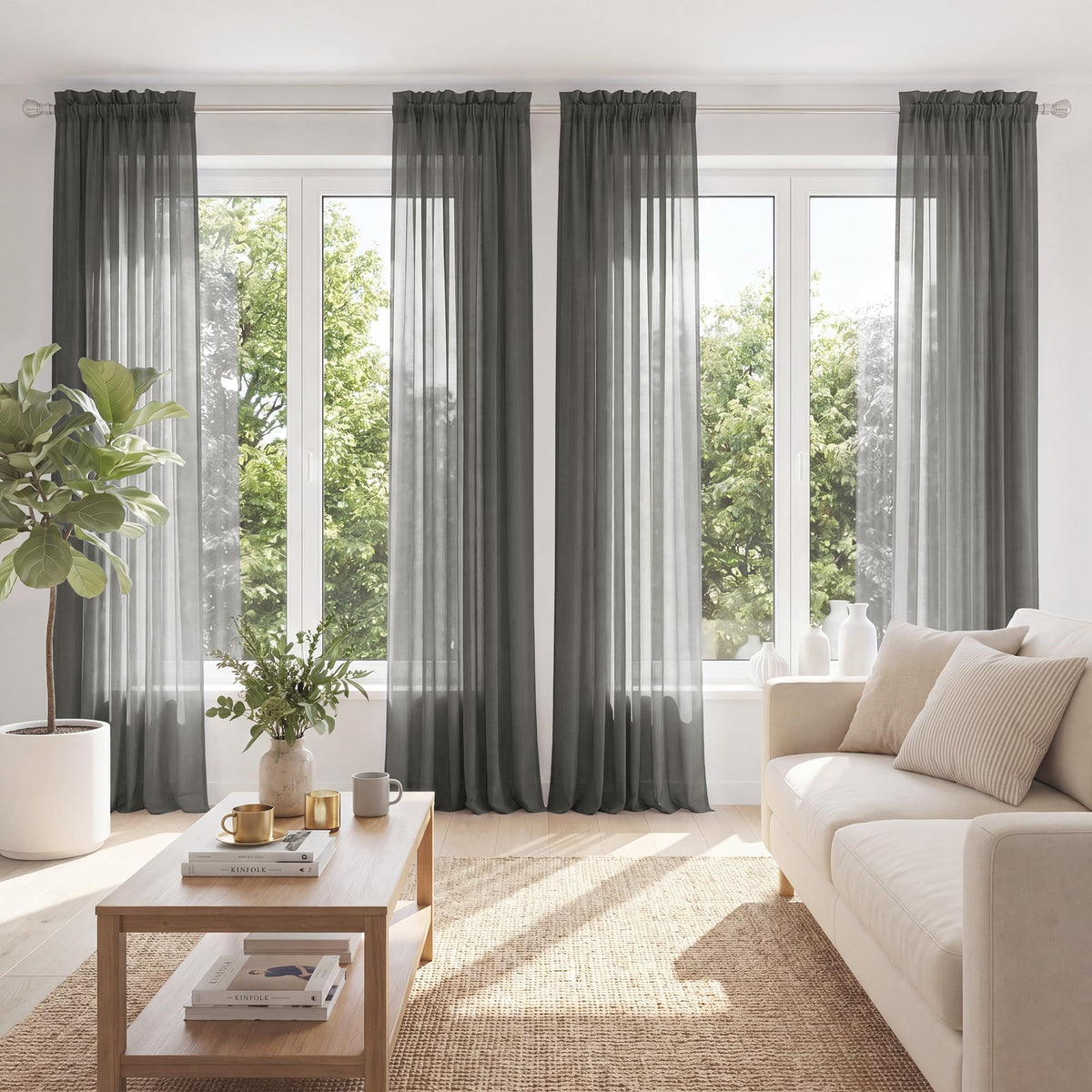PONY DANCE 4 Panels White Sheer Curtains 90 Inches Long, W 42" x L 90"