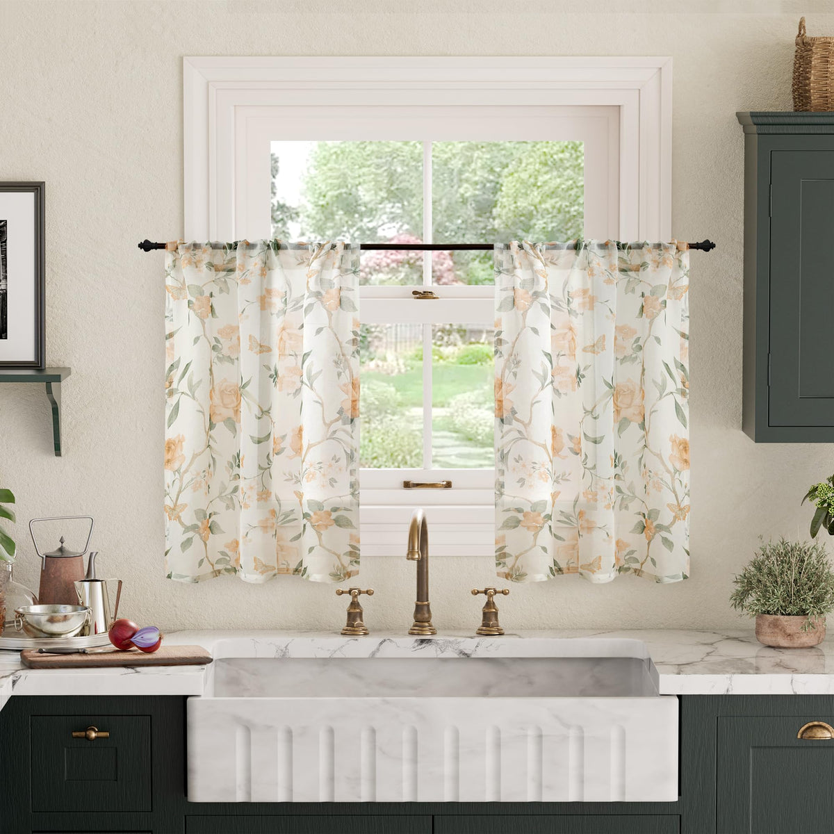 Lajode Pink Floral Sheer Curtains for Girls Room - 52x84 Inch 2 Panels