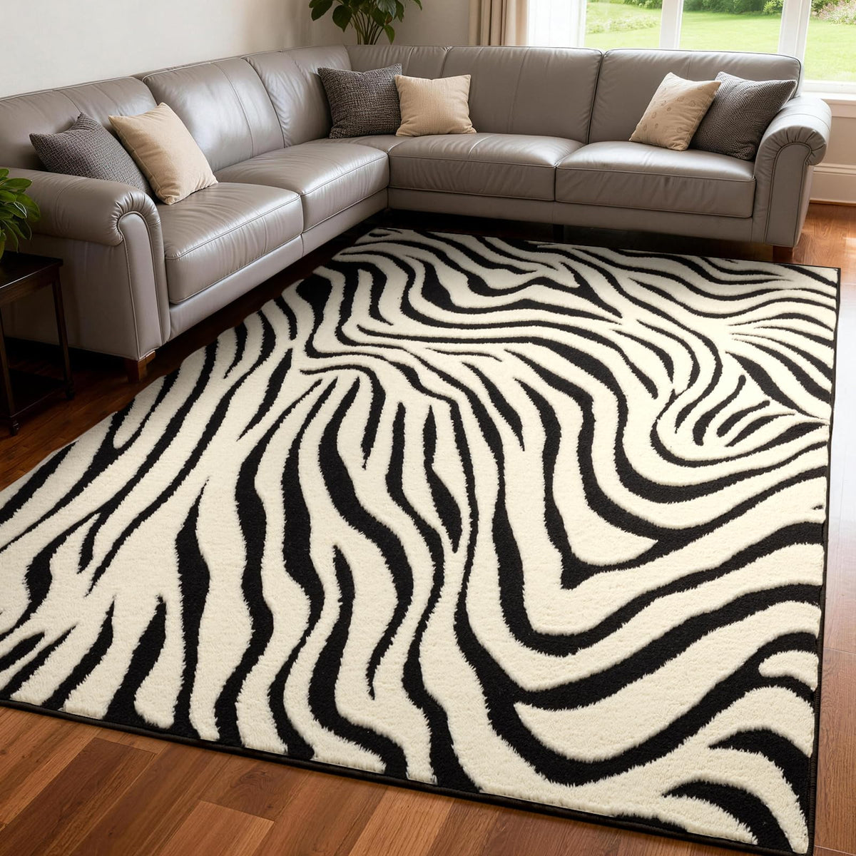 YIHOUSE 5×7 Ft Area Rugs for Living Room: Modern Washable Rug - Abstract Black and Cream White Rug for Bedroom Dining Room Office Playroom Nursery Home Decor - Nonslip Non-Shedding Striped Rugs