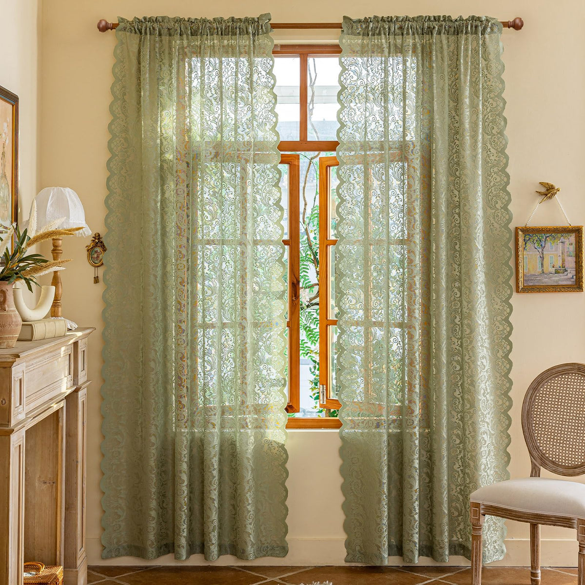 ALIGOGO Black Lace Curtains for Bedroom, Gothic Style, 52W x 63L Inch