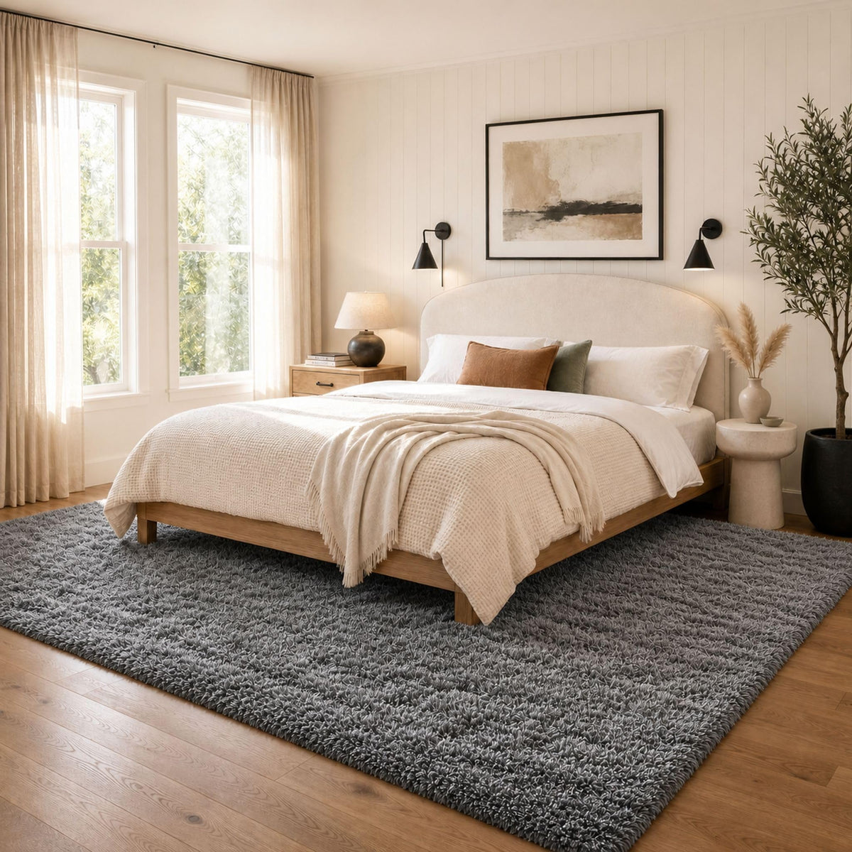 Ophanie 5x7 Area Rugs for Living Room Ivory, Fluffy Shag Large Fuzzy Plush Soft Rug, Shaggy Floor Big Carpets for Bedroom Nursery, Kids Home Decor Aesthetic with Over 99 pcs Pile fibers