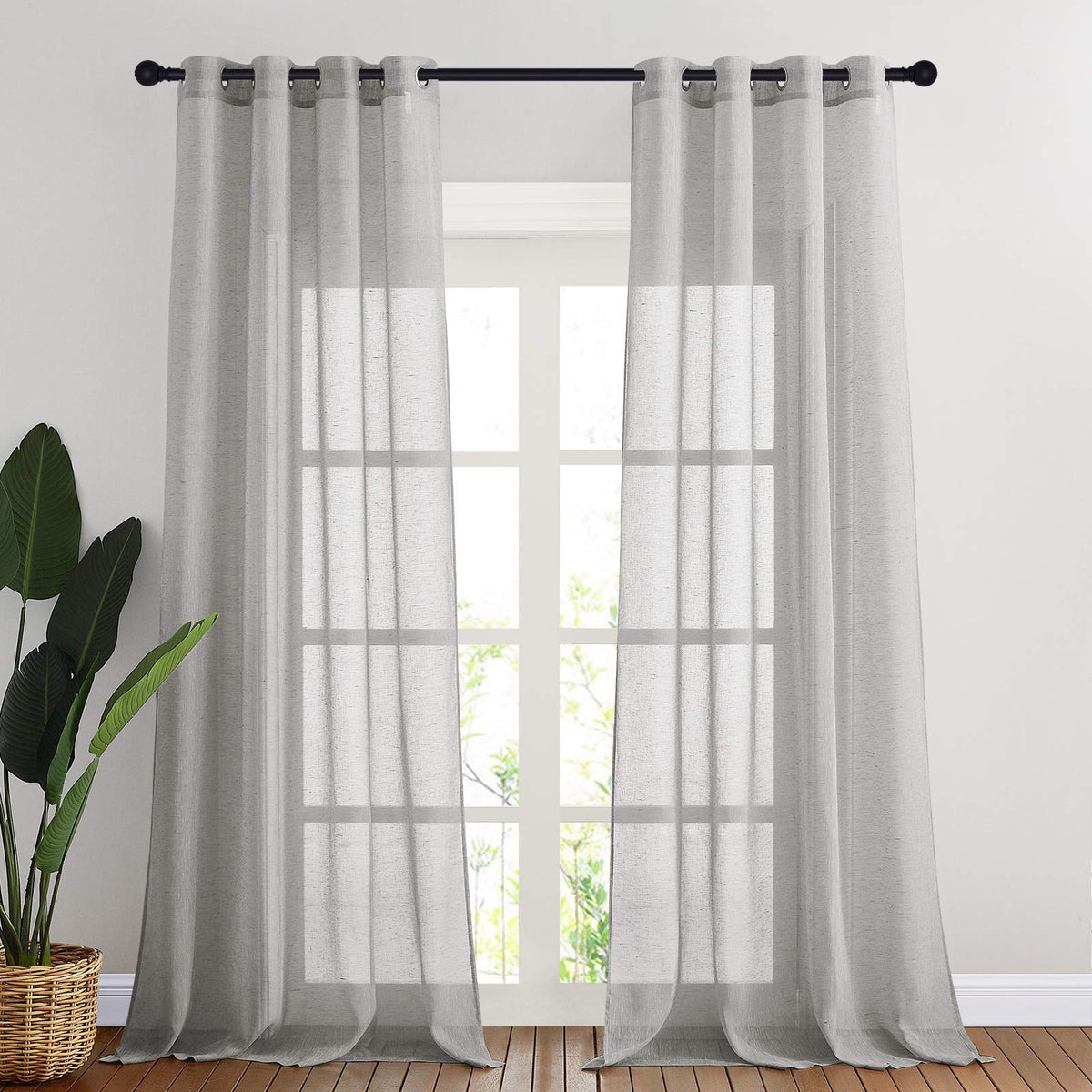 NICETOWN White Sheer Linen Curtains 84 Inch Length 2 Panels Set, W52xL84