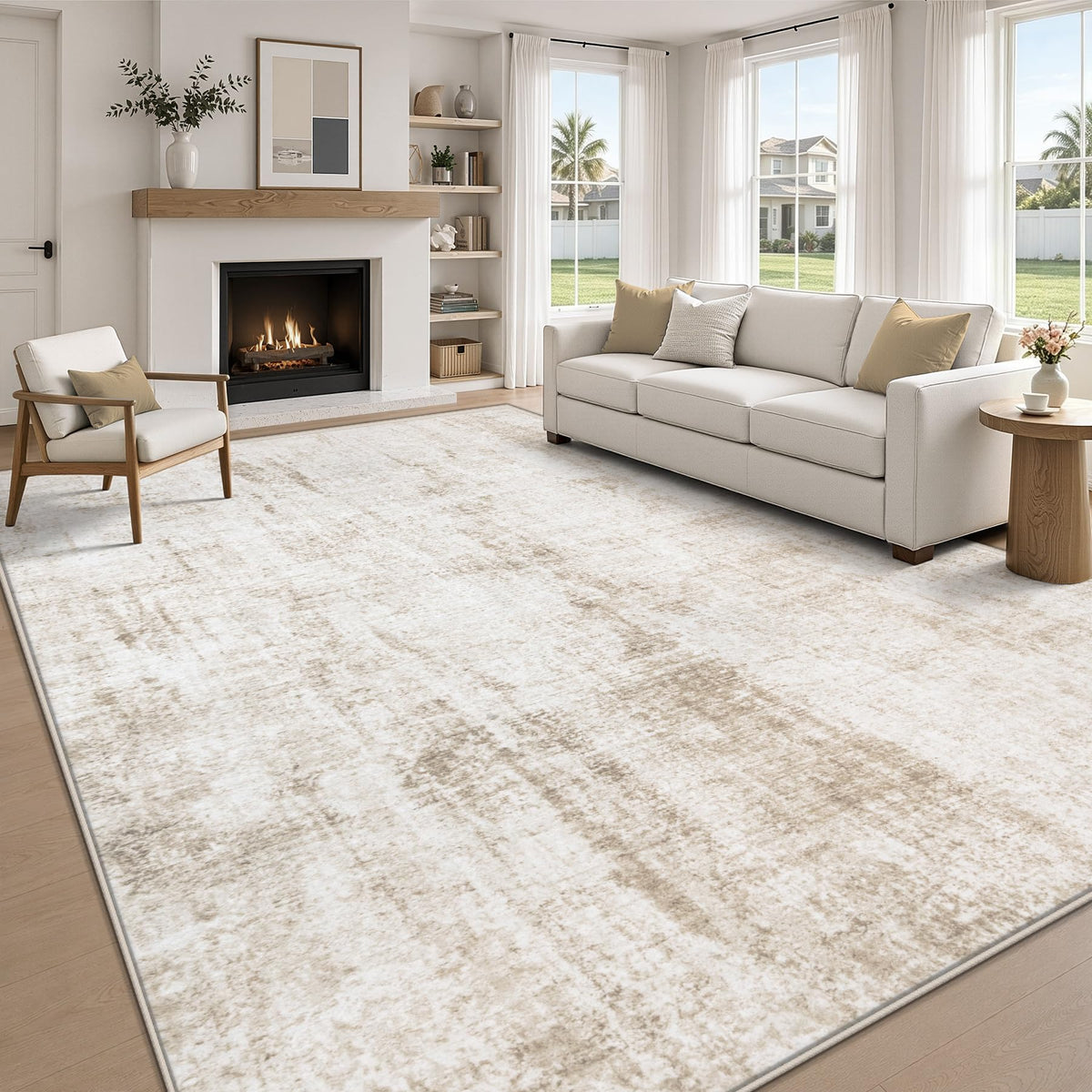 MXSANYOO 8x10 Area Rugs Washable Rug: Abstract Neutral Rugs Modern Non Slip Area Rug Stain Resistant Low Pile Indoor Carpet for Dining Room Bedroom Nursery Office (Black Grey, 8'x10')