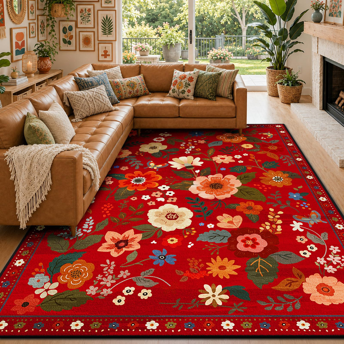 RELEANY Floral Washable 5x7 Area Rugs Pink