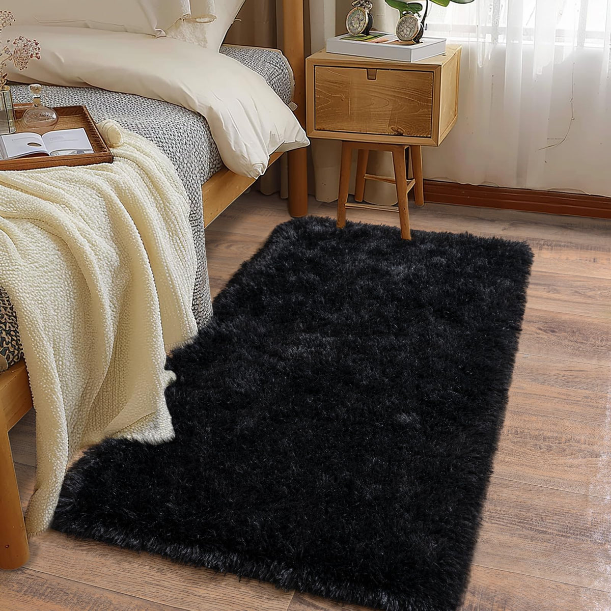 Soft Runner Rugs for Bedroom Hallway 2x6 Beige Fluffy Shag Washable