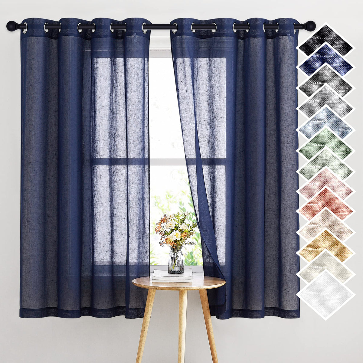 NICETOWN White Sheer Linen Curtains 84 Inch Length 2 Panels Set, W52xL84