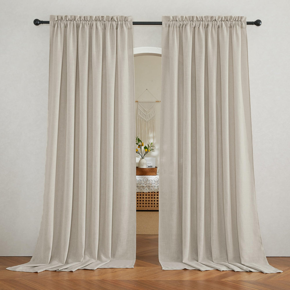 RYB HOME White Semi Sheer Curtains 84 inches Long for Living Room