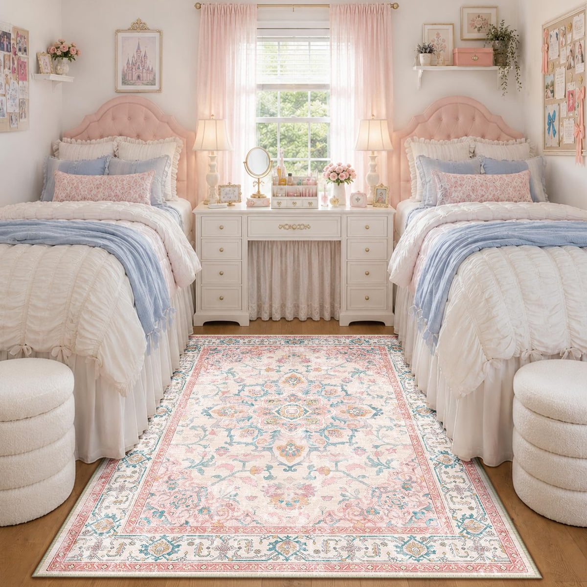 CAPALOCA 5x7 Washable Nursery Girls Low Pile Area Rug Pink