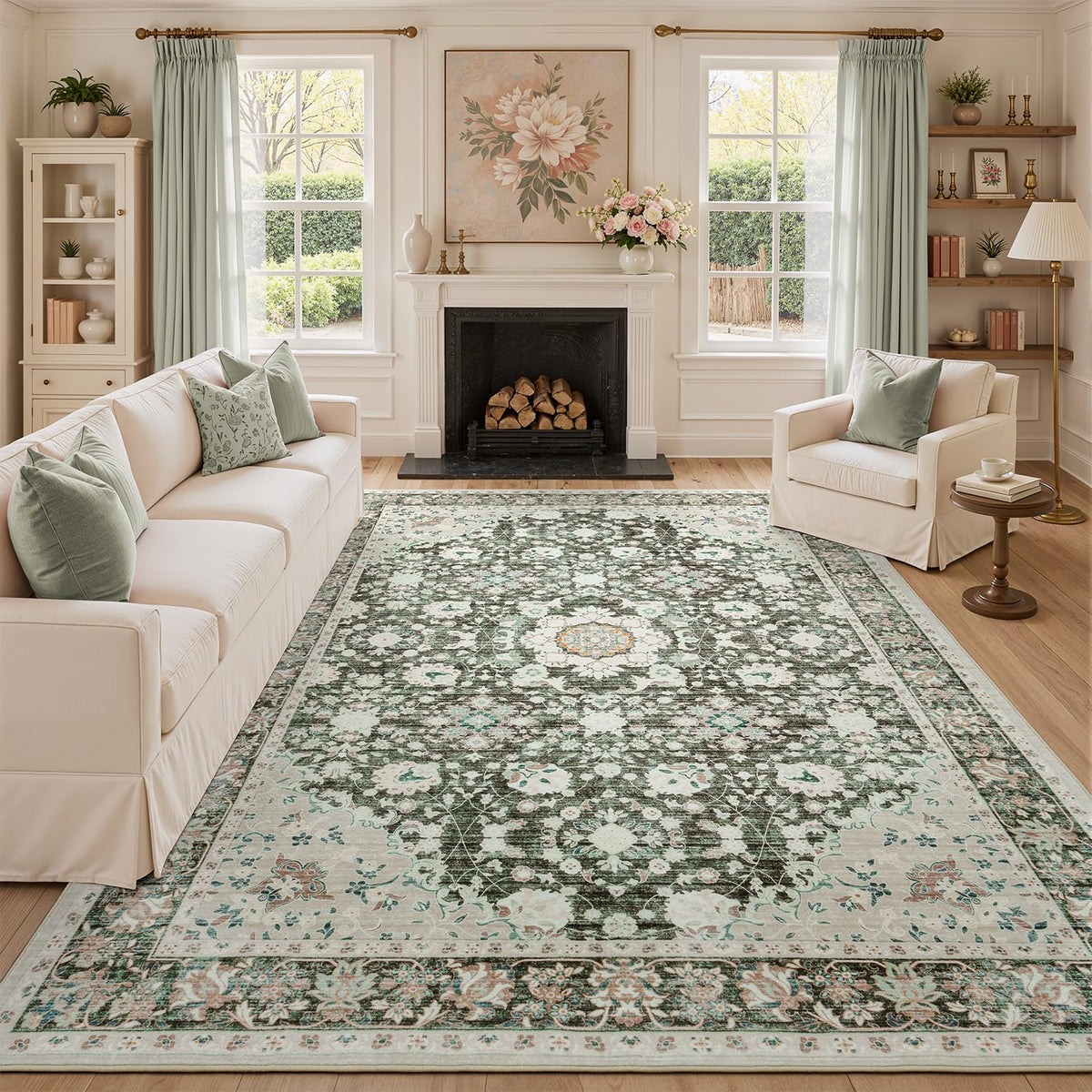 Lessymo 8 x 10 Area Rugs for Living Room, Machine Washable Rug Grey White